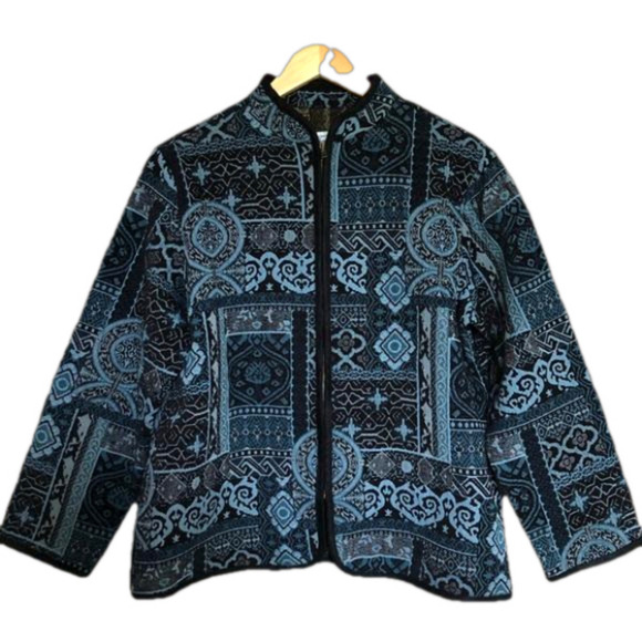 Vintage Tradition Brocade Embroidered Geometric Print Zippered Jacket Large - Picture 1 of 12